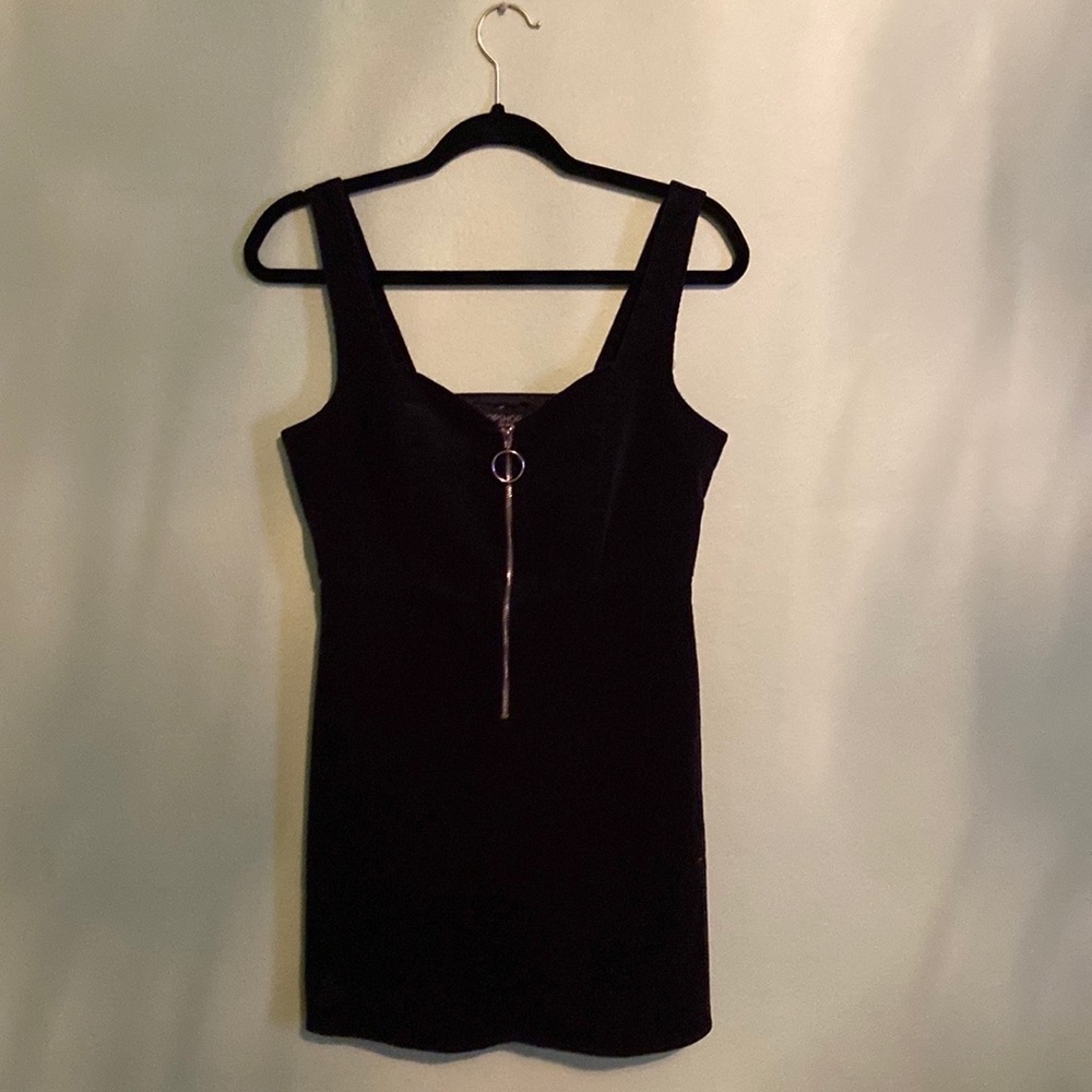 Topshop Black Zip-Up Corduroy Dress